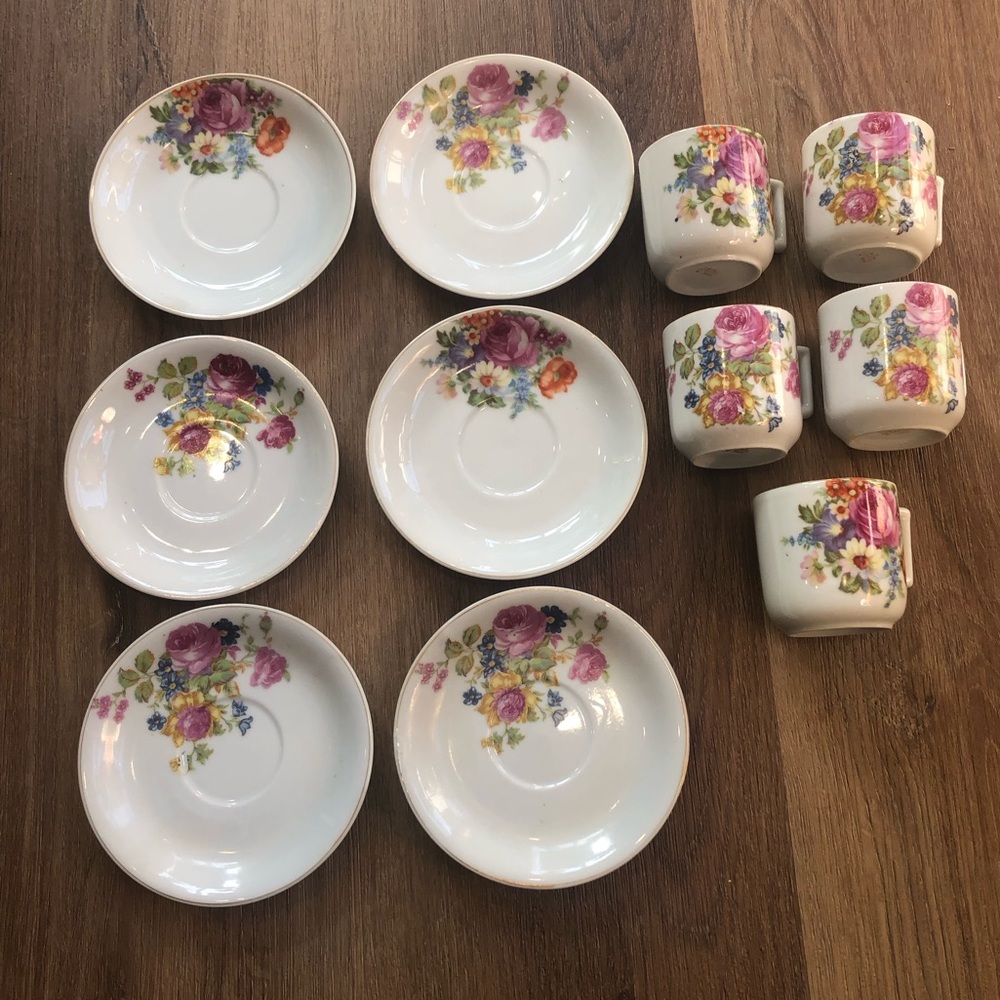 Vintage Small China 5 Tea Cup 6 Saucers set of 11 pcs.